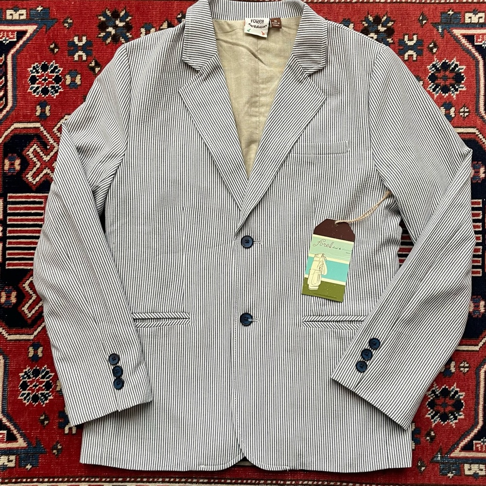Boys Sz 10 NWT Seersucker Fore!! Axel & Hudson Blazer Navy Blue & White